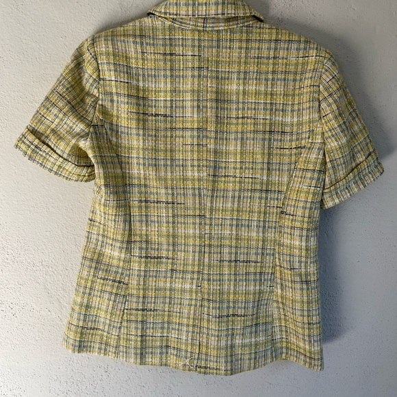 MAISON dAmelie Short Sleeve Yellow/ Blue With Pockets Jacket,Size M - Picture 9 of 9